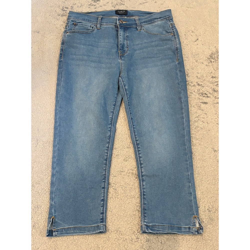 Curve Appeal Womens Size 10/30 Medium Wash Denim Crop Jeans Blue Slit Hem